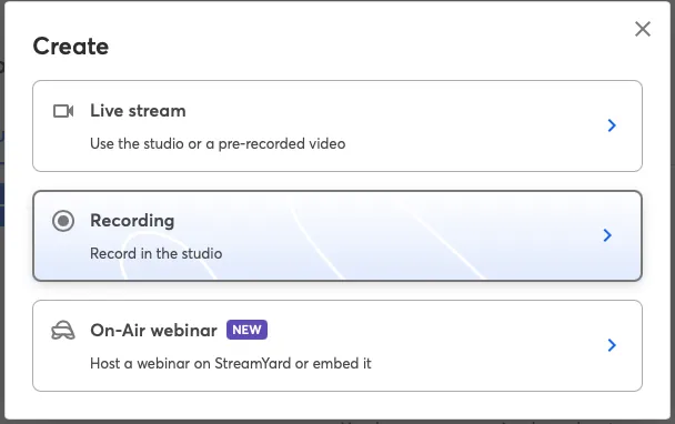 Creating a StreamYard recording studio