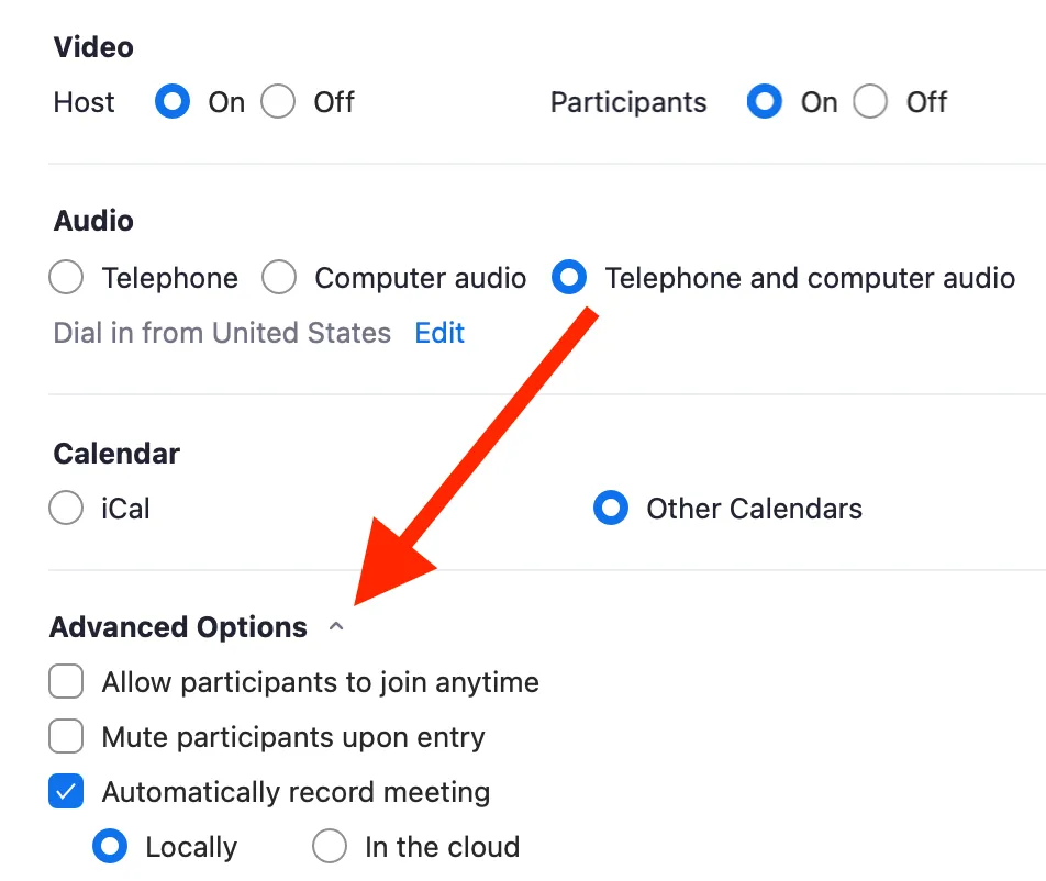 Setting up where a Zoom meeting's recordings are saved