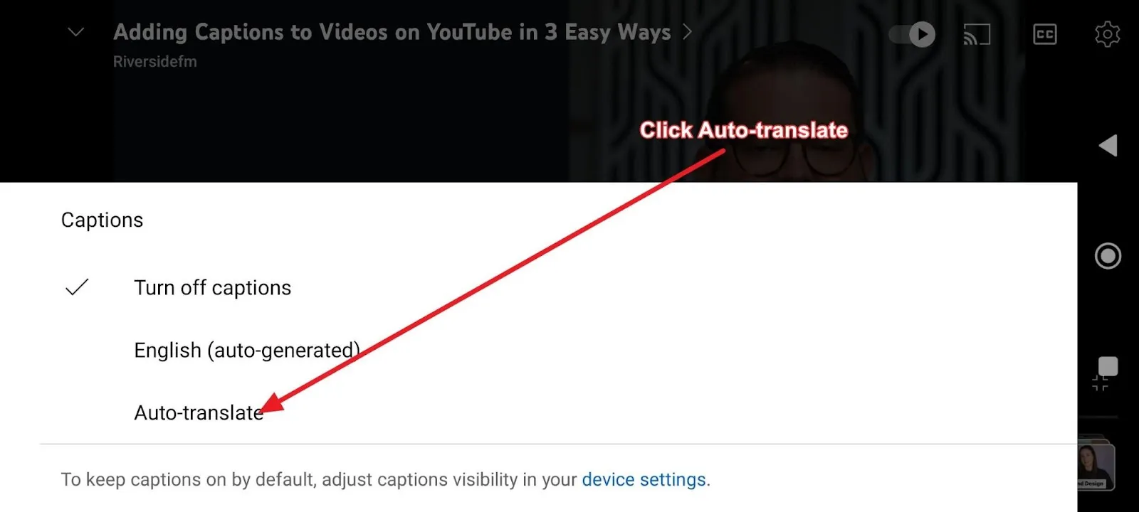 auto translating closed captions on YouTube from a mobile phone