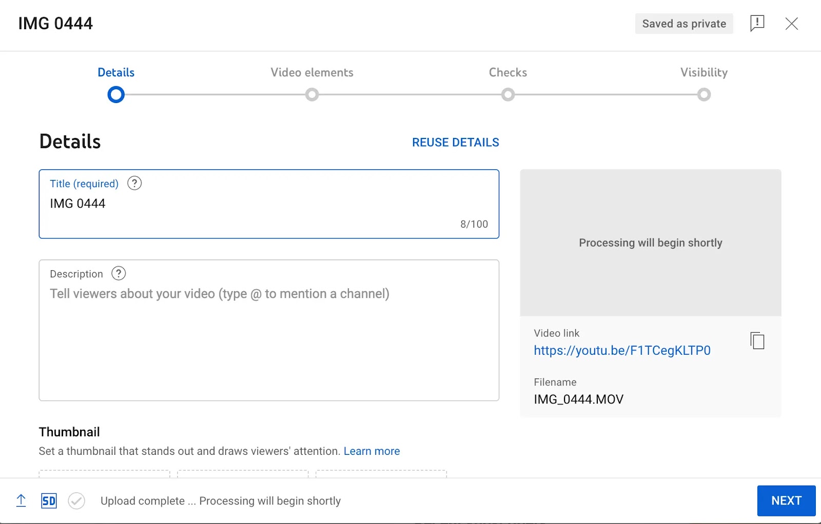 Filling in a Youtube Video's details for publishing 