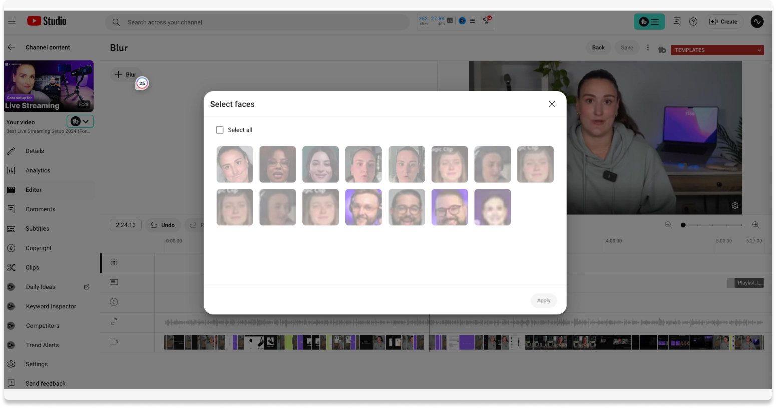 Adding face blur to a video on YouTube