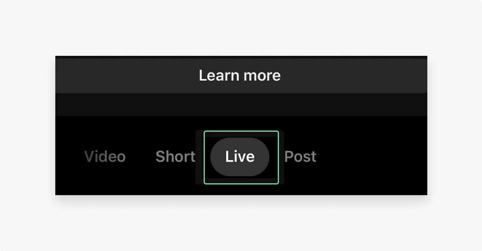 Pressing the Live button on the YouTube app to enable live streaming