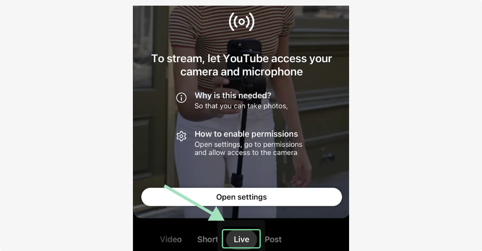 Setting up a live stream on the YouTube mobile app