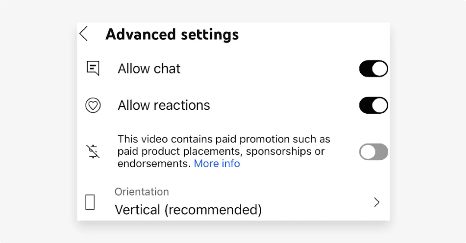 YouTube mobile app advanced live stream settings