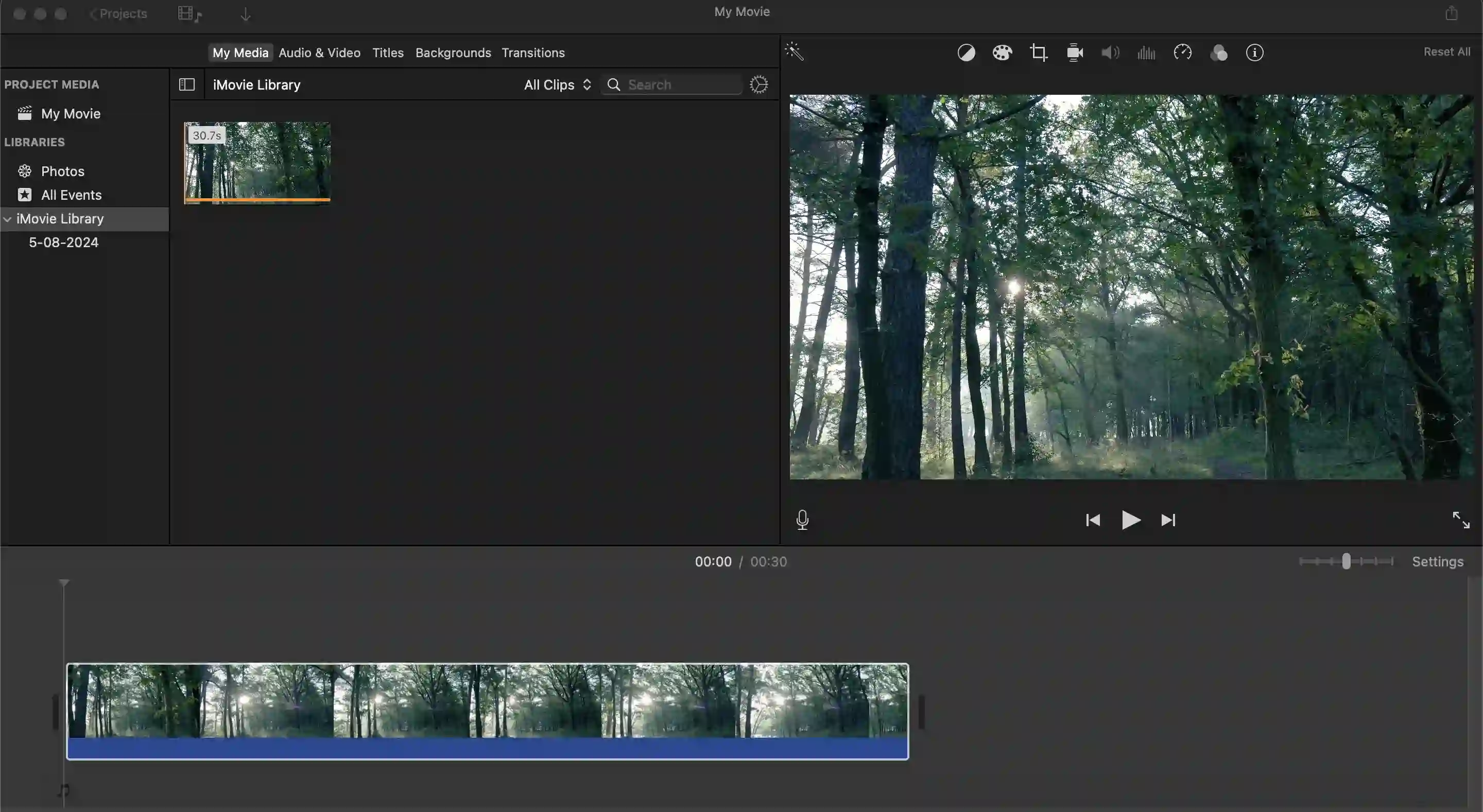 Importing a video into iMovie on Mac