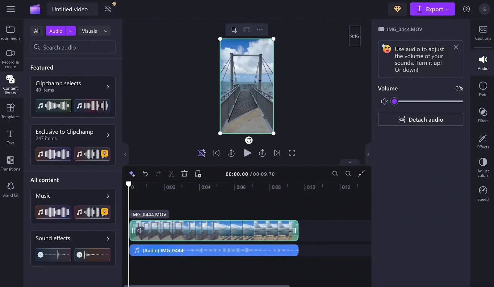 Adding music and sound effects to a video on Windows using Clipchamp