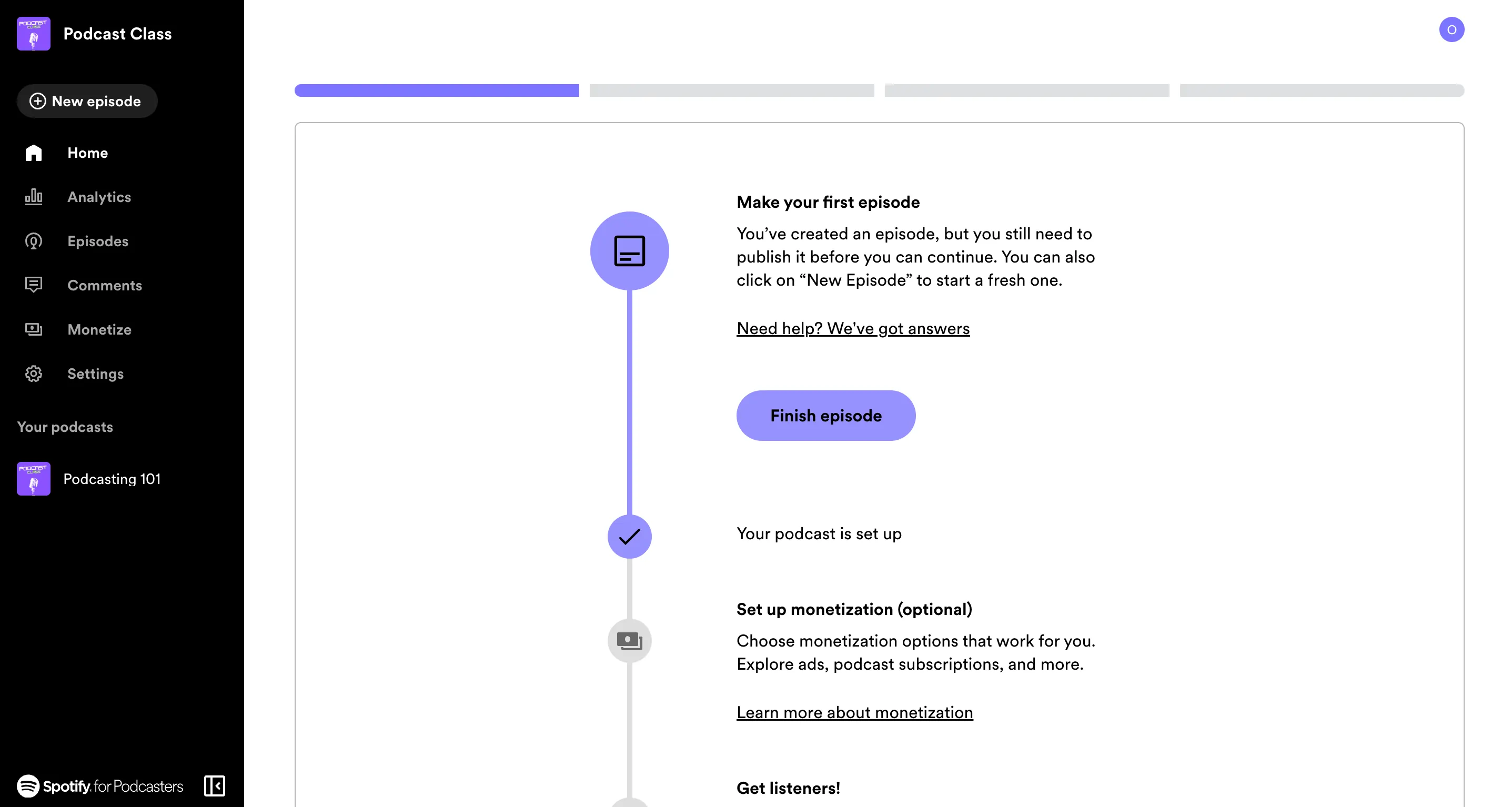 Spotify for podcasters interface