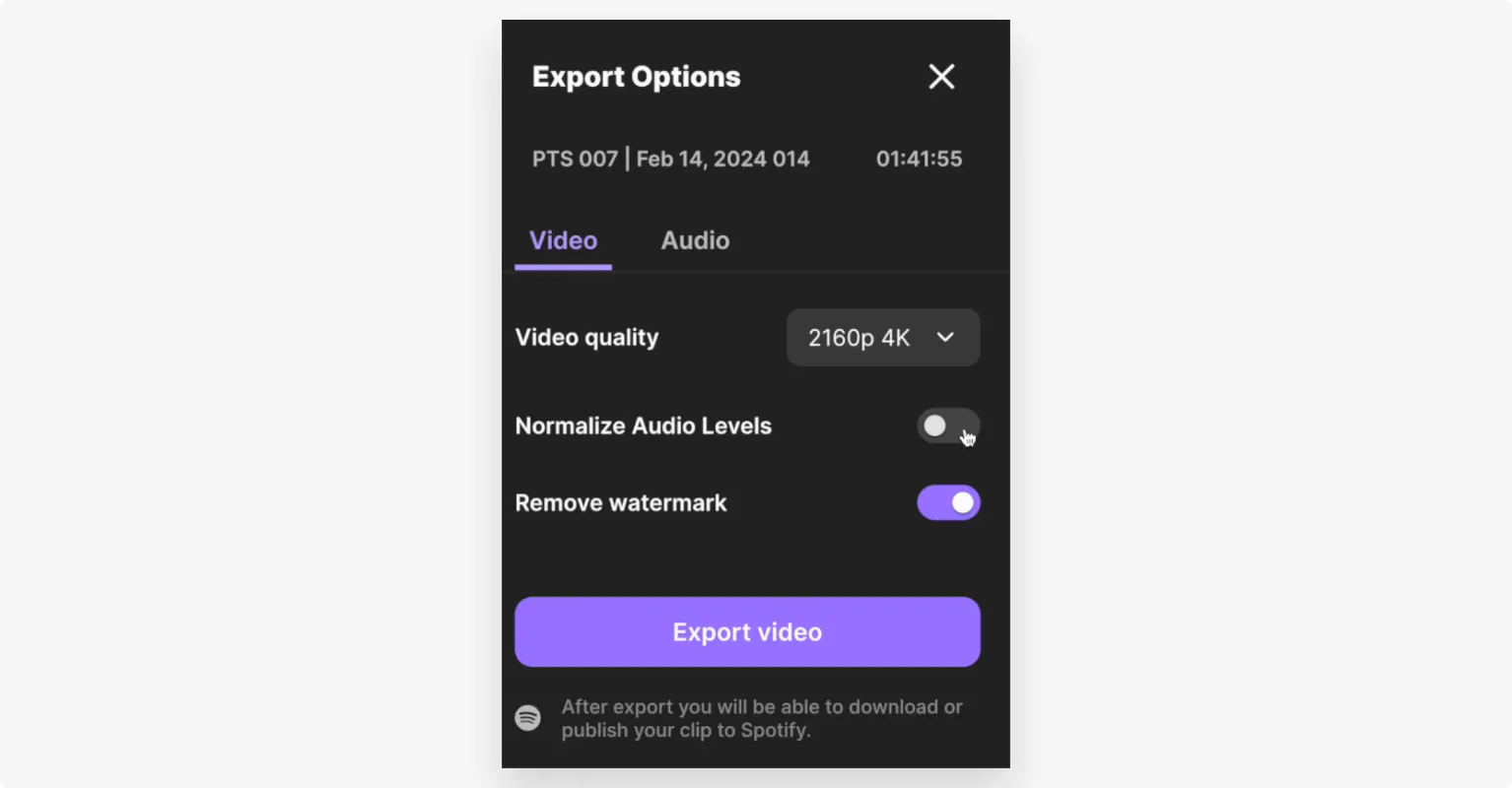 Exporting a podcast to Spotify from Riverside 