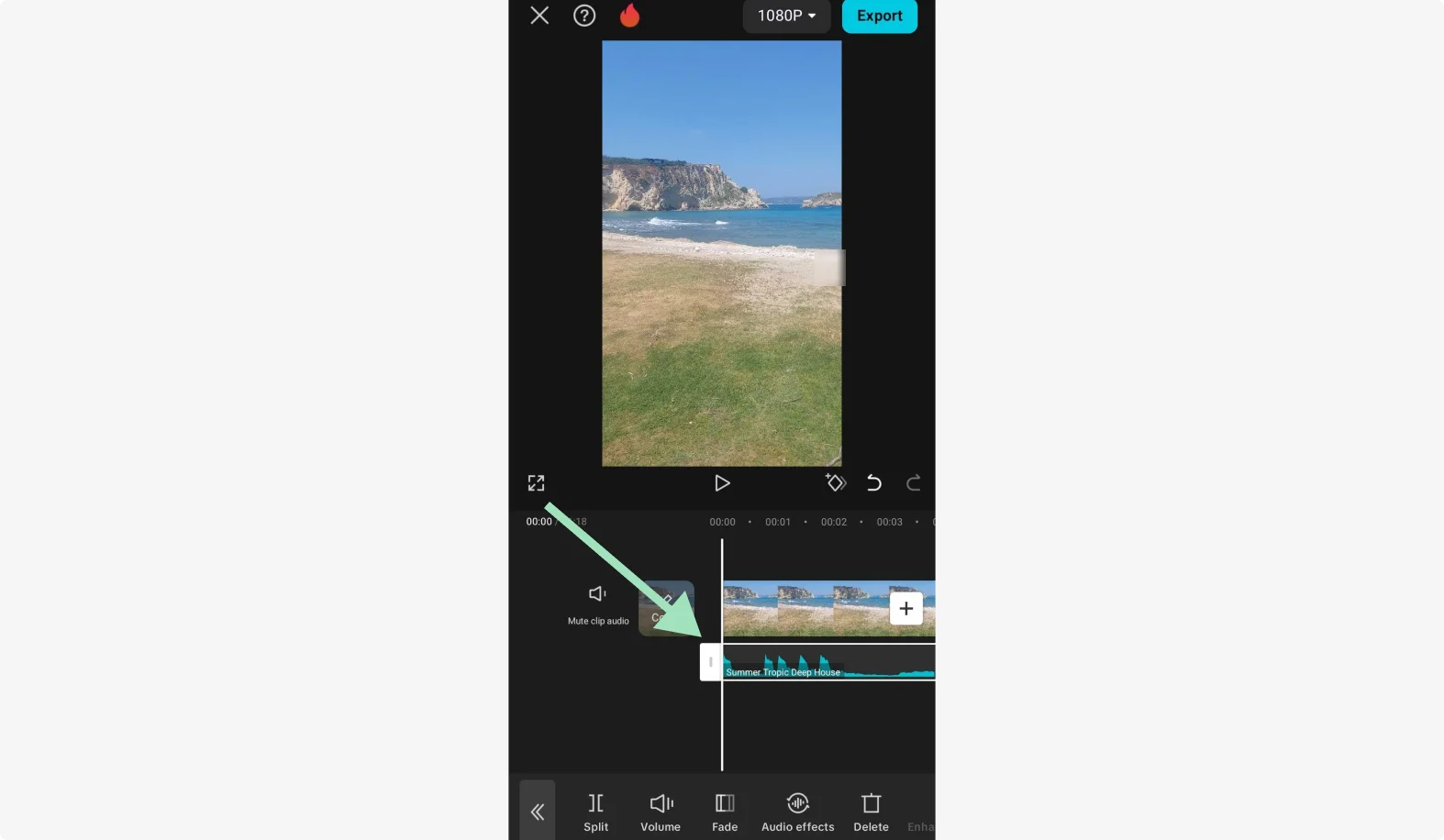 trimming a music track on a TikTok video on Capcut