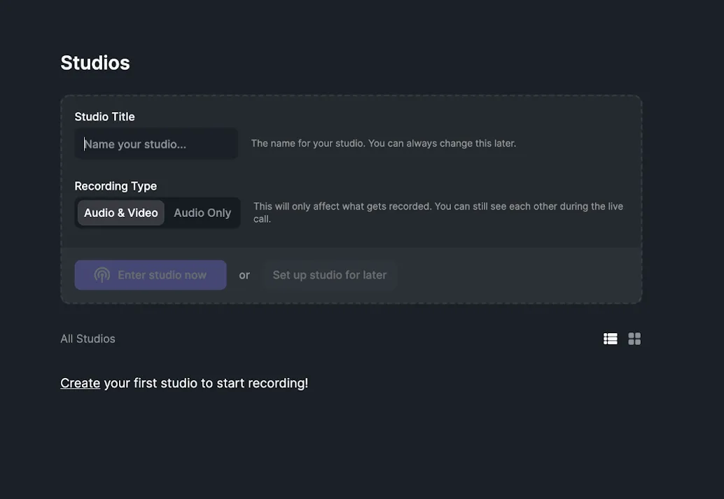 Creating a new podcast remote studio on Riverside.fm