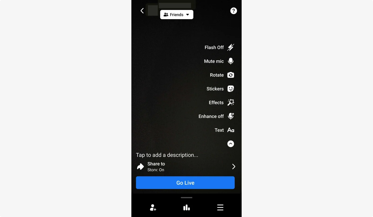 Facebook Live settings on the mobile app