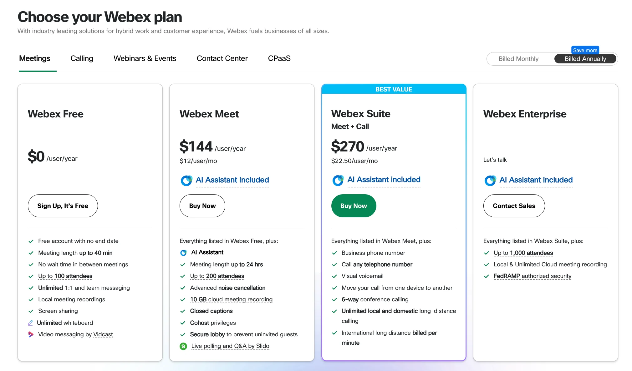 Webex pricing plans