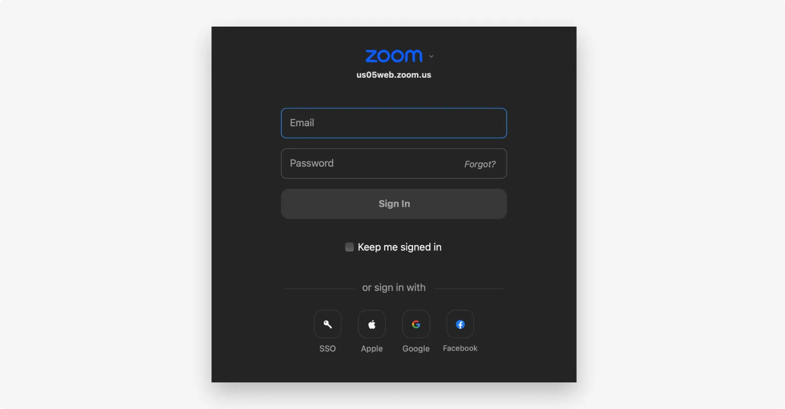 Signing into Zoom