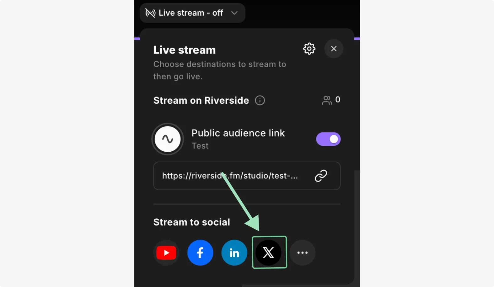 Connecting Riverside's third party streaming software to X or Twitter