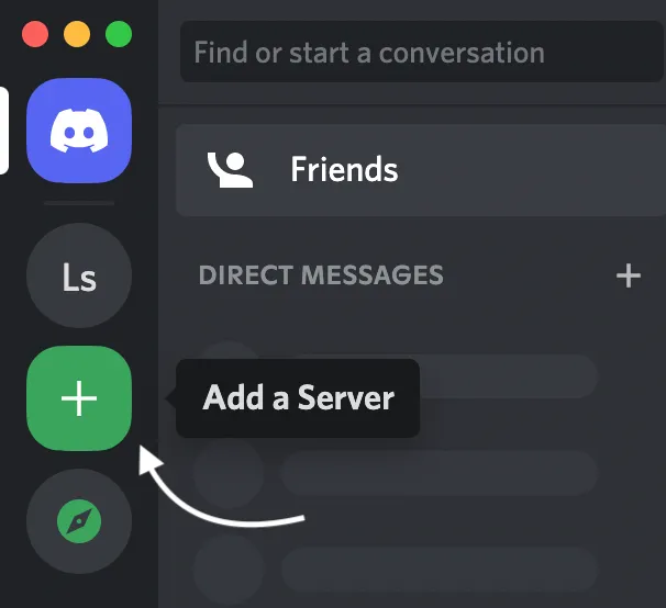 + Button to add a server on Discord