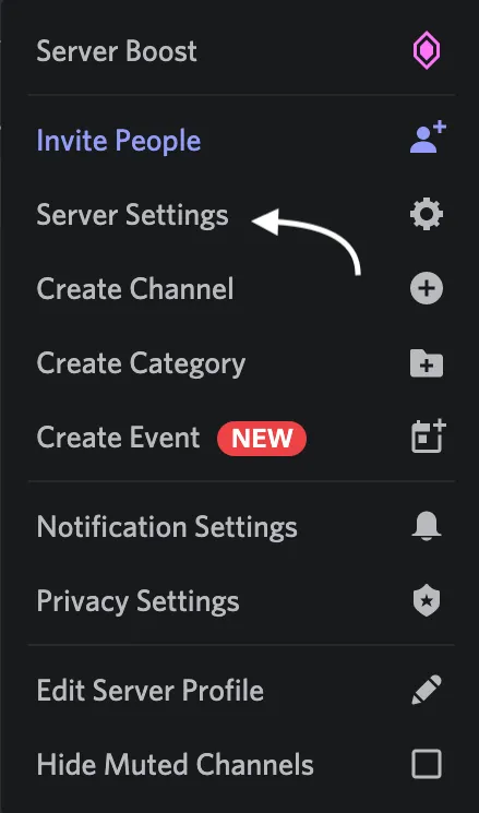 Server Settings button on Discord.