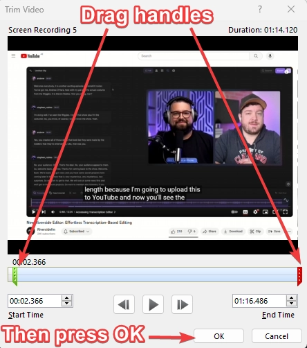 Trimming a screen recording on PowerPoint