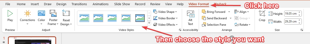 Adjusting a screen recording style on PowerPoint