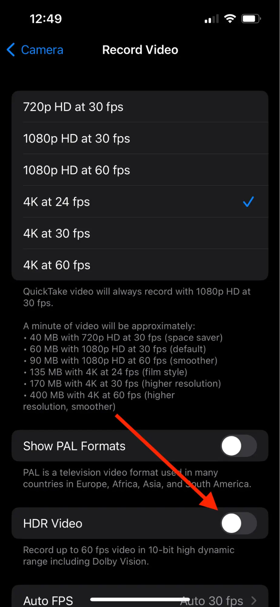 Adjusting dynamic video range for an iPhone recording