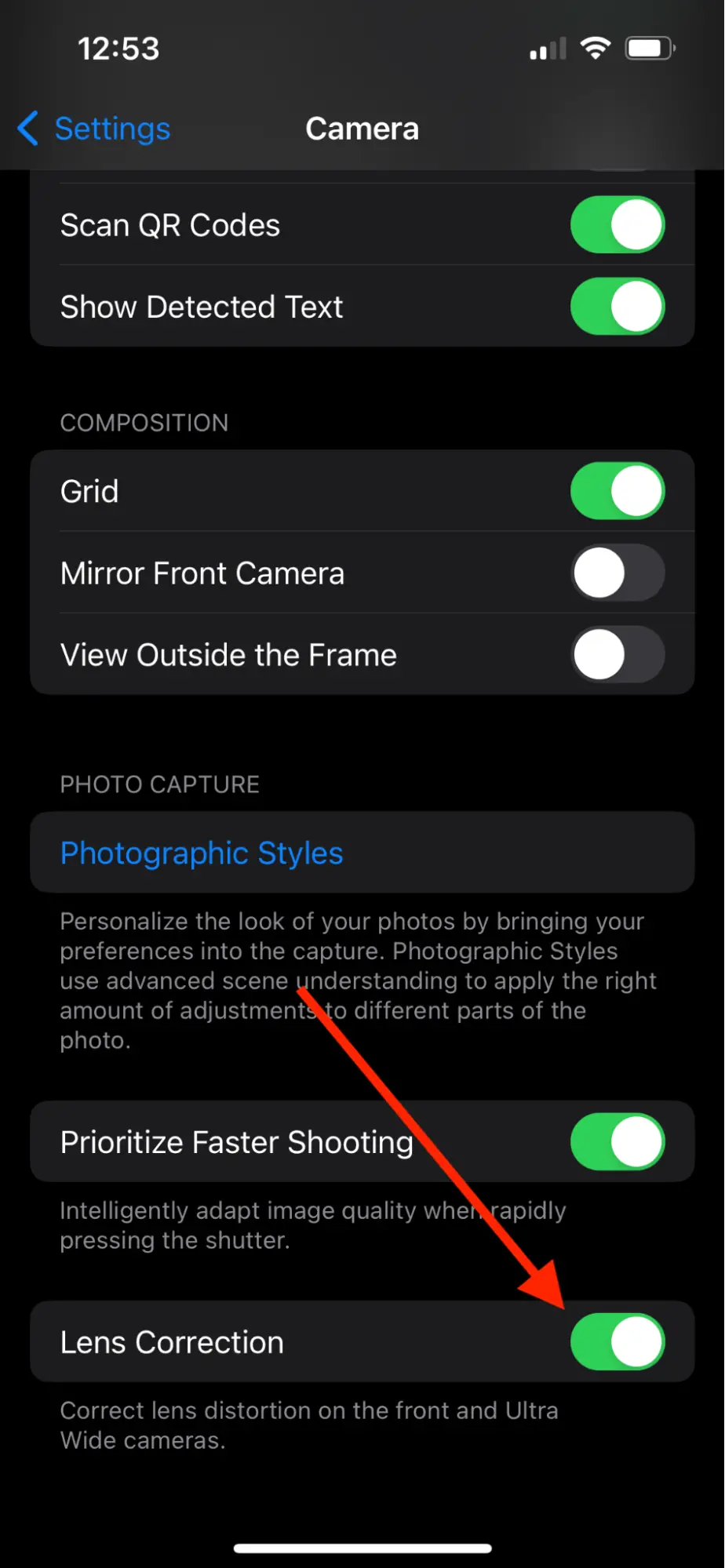 Lens correction for an iPhone video recording