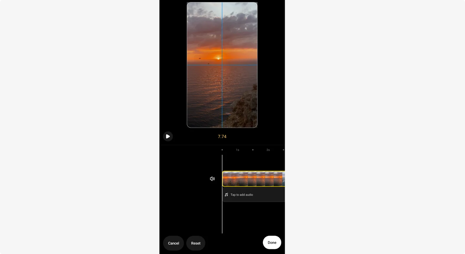 Trimming a video on Instagram