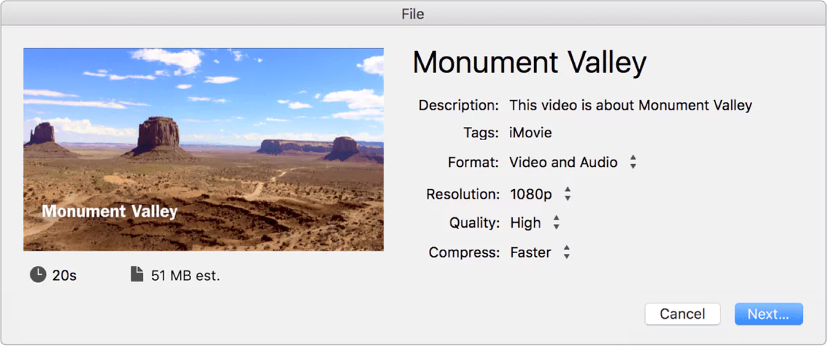 Exporting a compressed video on iMovie