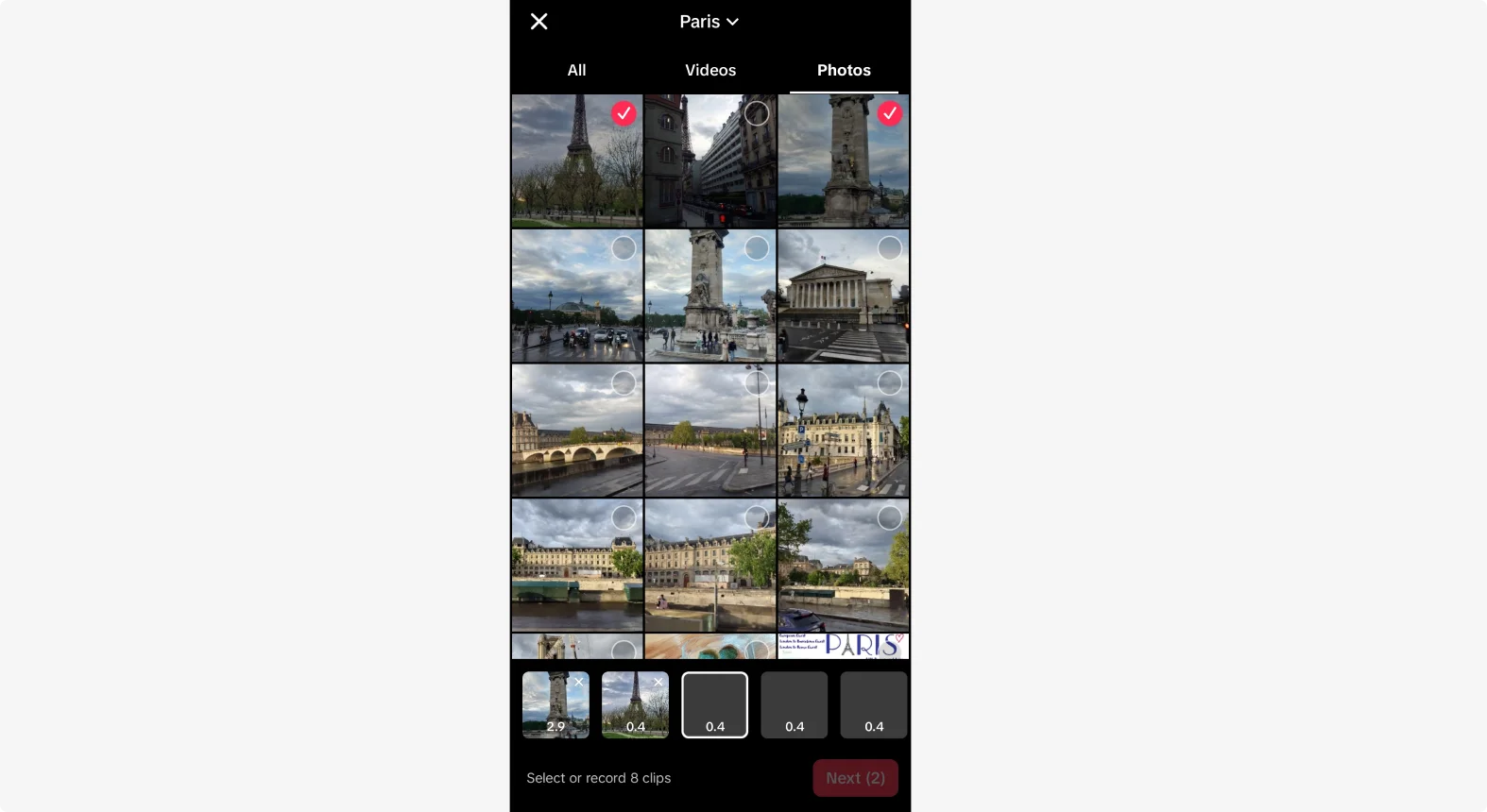 Select photos for a slideshow template on TikTok