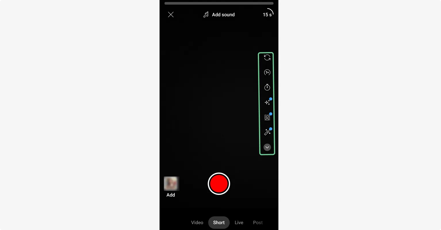 YouTube Shorts toolbar
