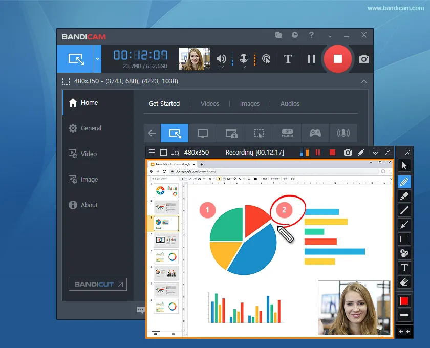 Bandicam screen recorder with facecam for windows