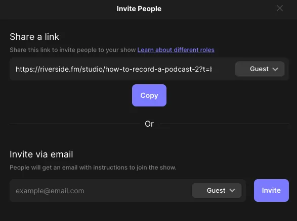 Inviting people to a Twitch Streaming setup on Riverside