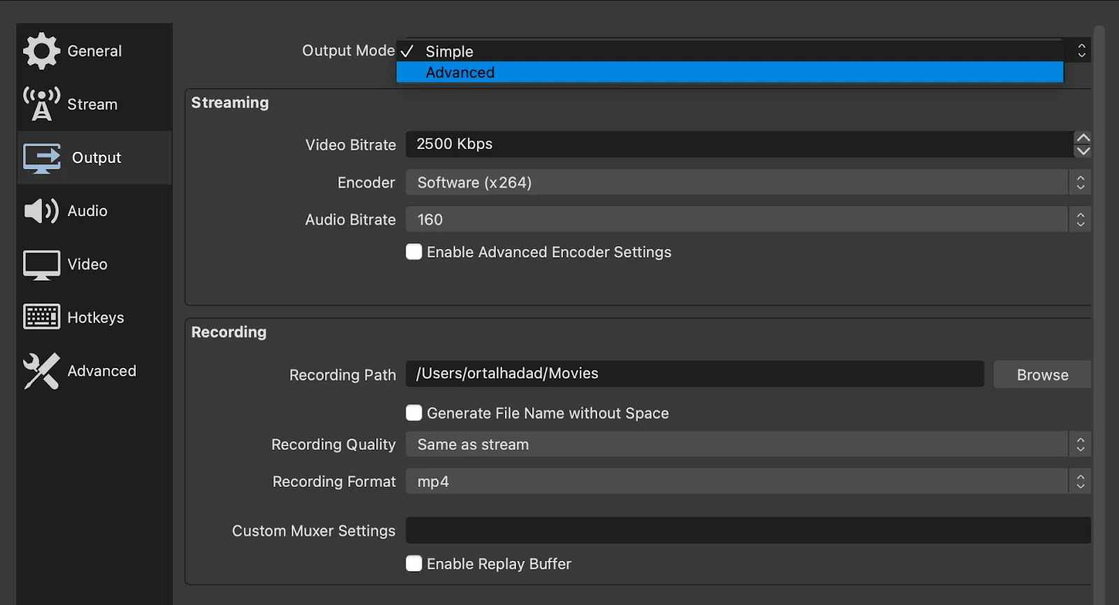 OBS output settings for recording multiple tracks
