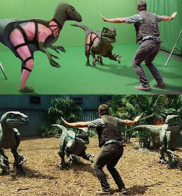 Green screen videos on a film set 