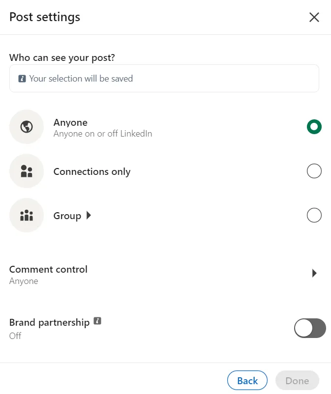 linkedin post settings