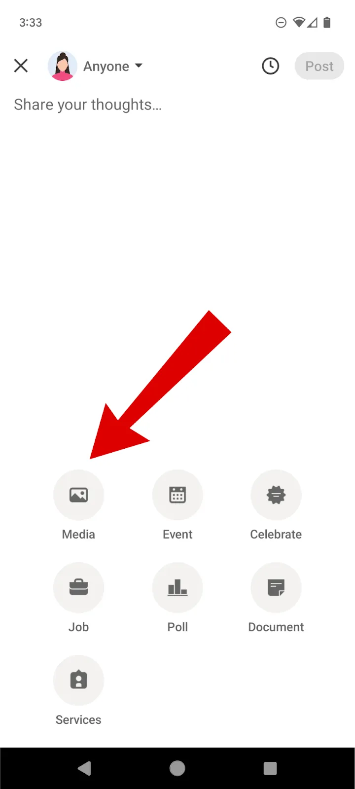 add media to linkedin post vi mobile device