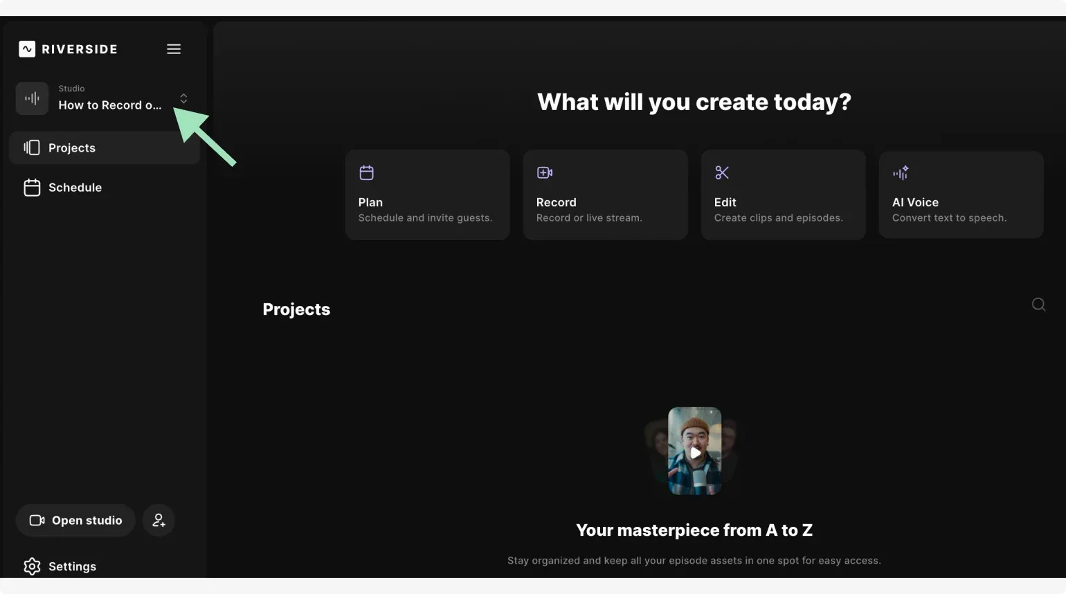 Creating a new screen recording on Riverside
