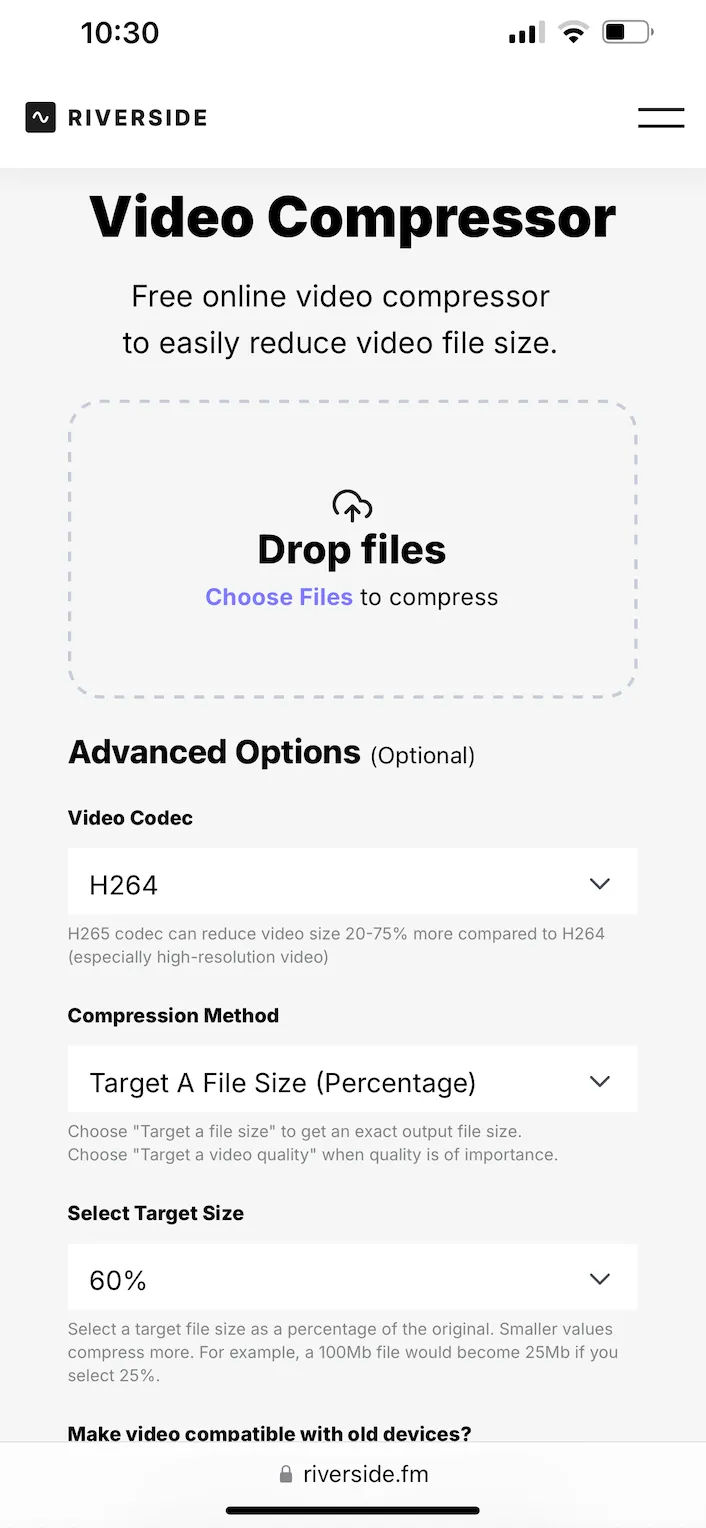 use riverside's free video compression on your mobile device