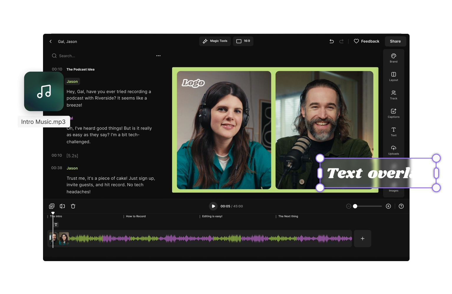 Riverside video editing software for talking head content