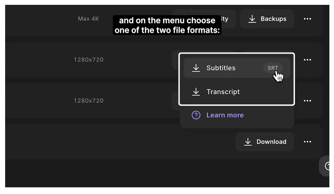 save the transcription as an SRT file 