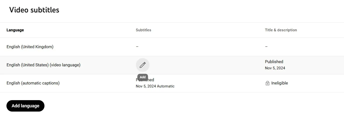 Selecting a captions and subtitle language on YouTube