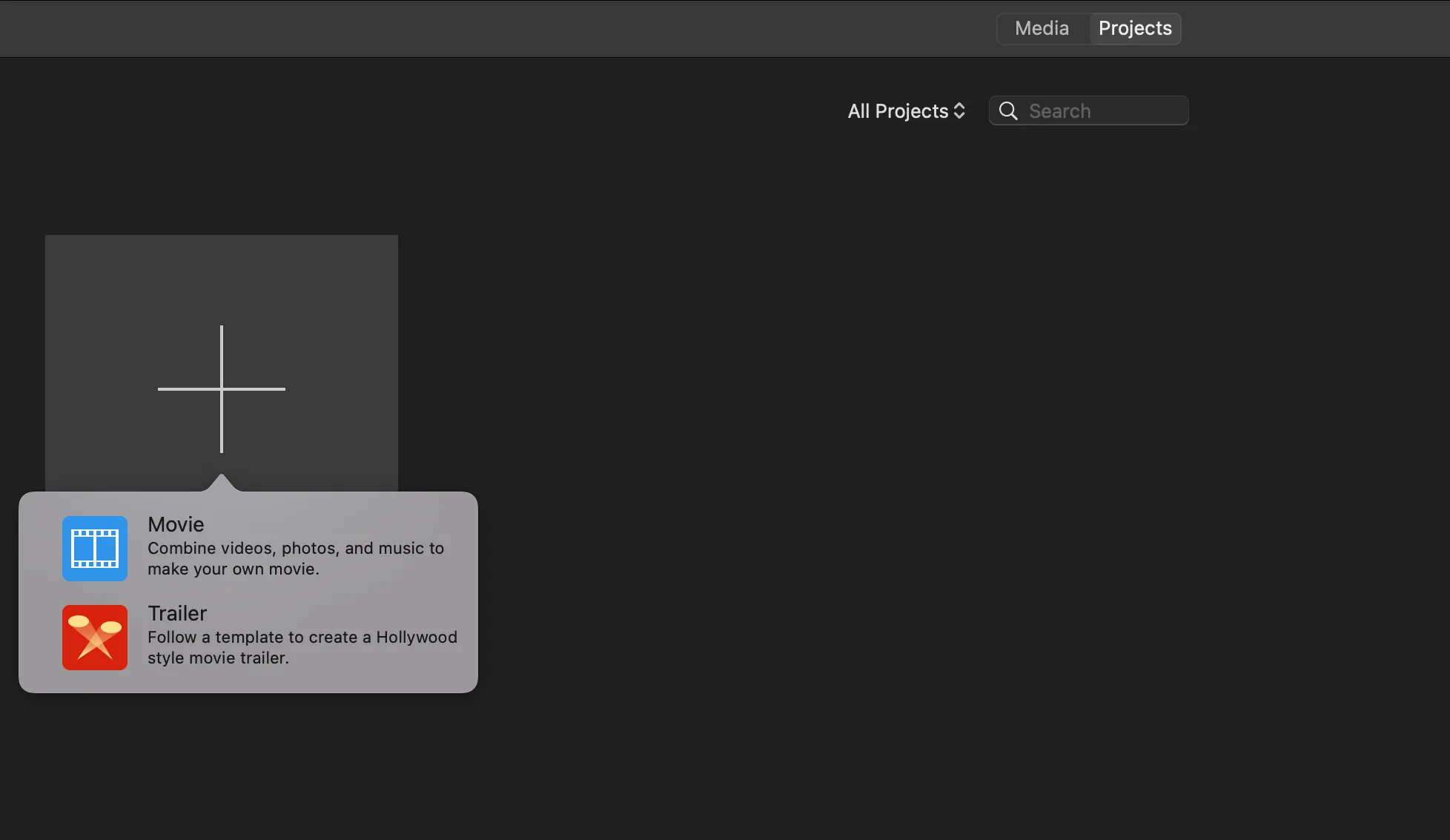 create a new project in imovie