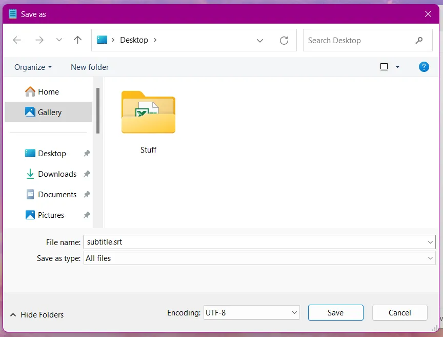 Saving an SRT file 