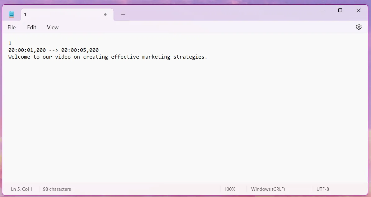 Typing out captions into an SRT file