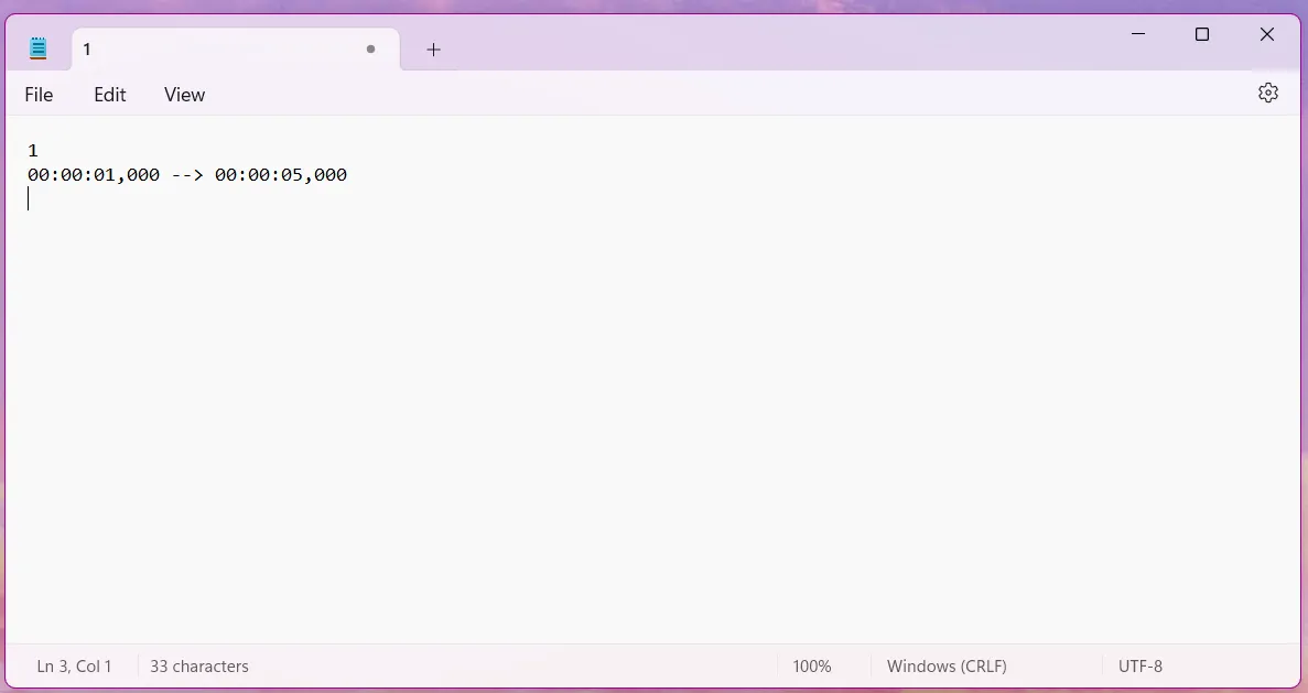 Typing time slots for an SRT file on Notepad