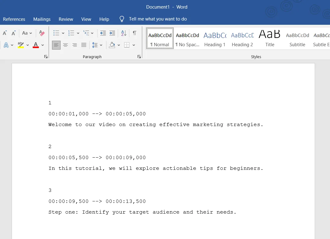 Typing an SRT file on Word