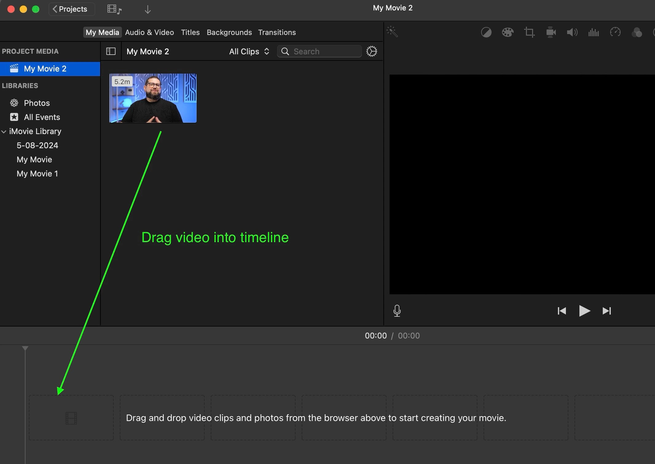 drag video into imovie timeline