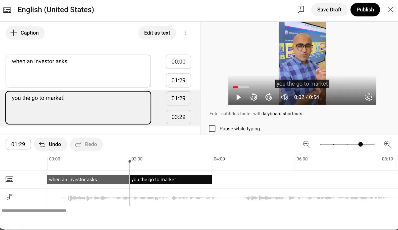 edit and publish youtube video with subtitles 