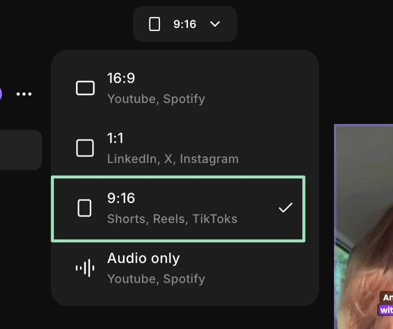 adjust video aspect ratio in riverside 
