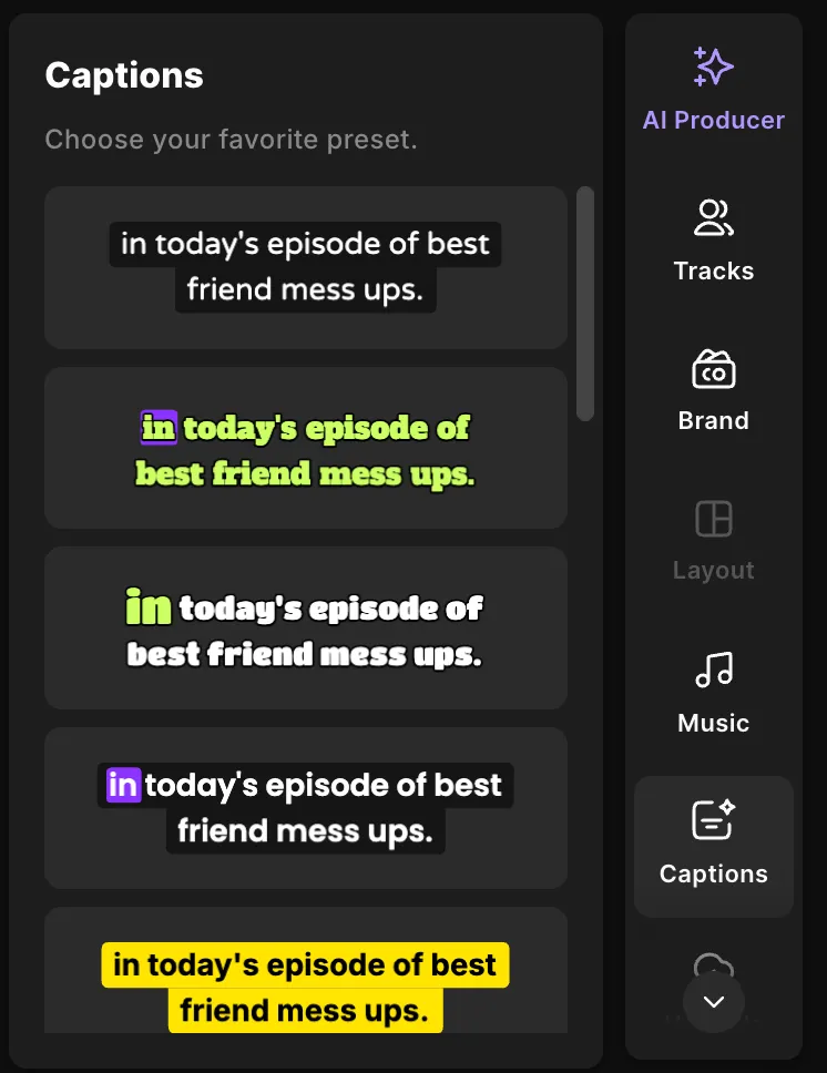 customize captions on riverside