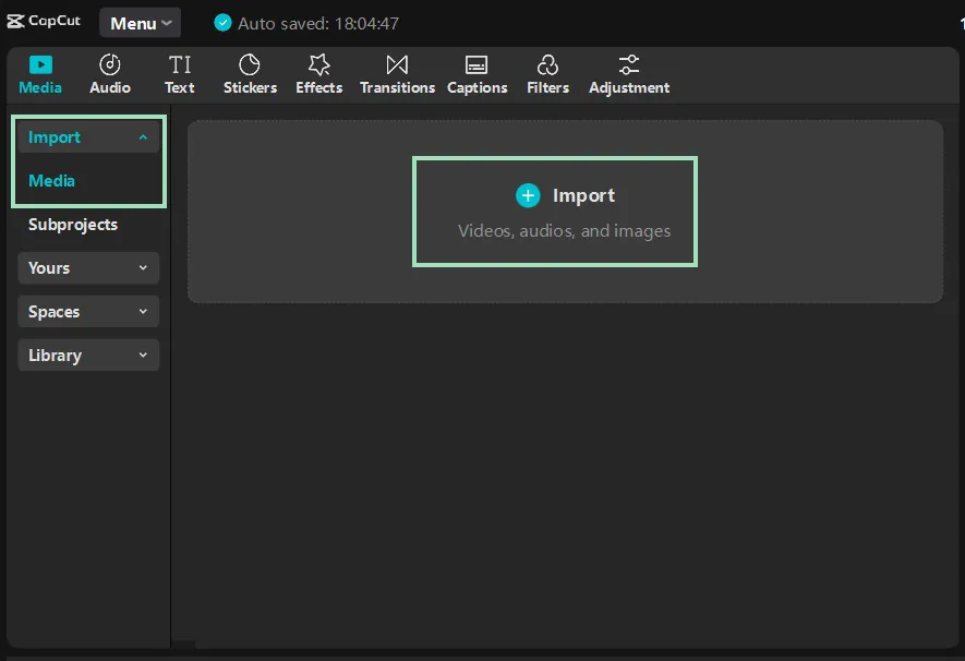 import media using capcut desktop app