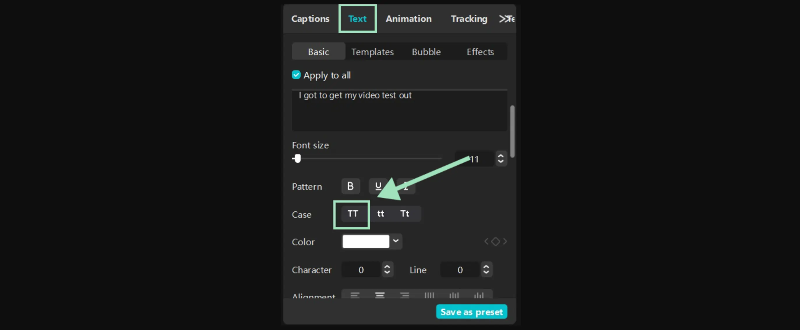 change caption case in capcut